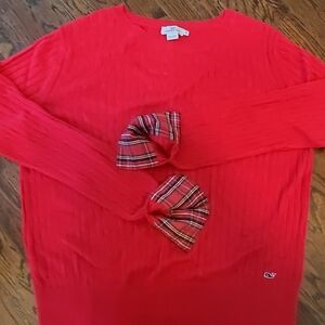 Vineyard Vines Women's Red Sweater with Plaid Accents